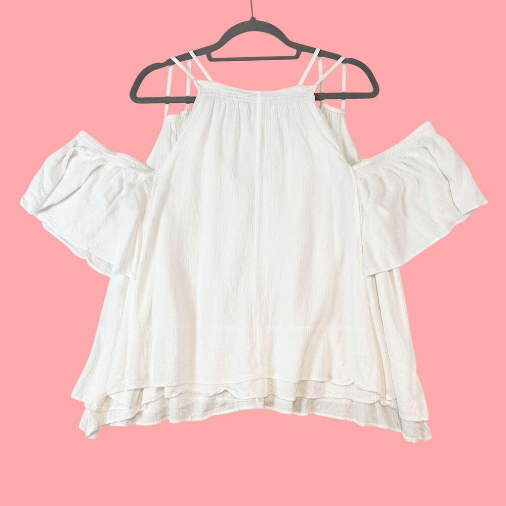 Lilly Pulitzer Bellamie‎ Cold Shoulder Top Women's XL White Gauze Preppy Beachy - Picture 2 of 6